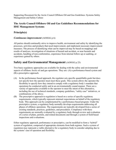 Background document - System Safety Management and Culture: Table of Recommendations for HSE Management Systems