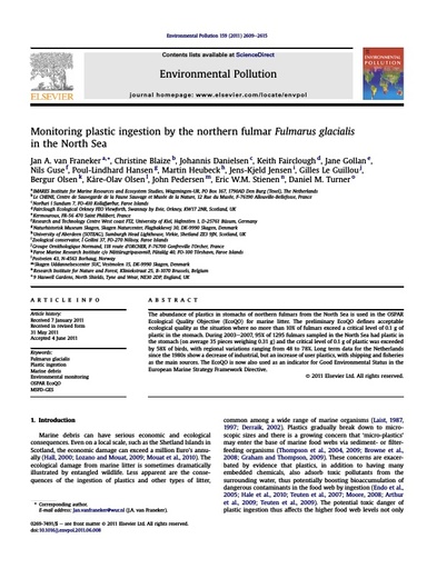 Van Franeker et al. (2011). Monitoring plastic ingestion by the northern fulmar Fulmarus glacialis in the North Sea