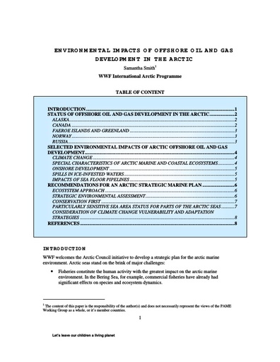 Background document - Offshore oil and gas - WWF