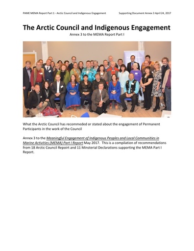 Part I Report - Annex 3: AC Indigenous Engagement Recommendations