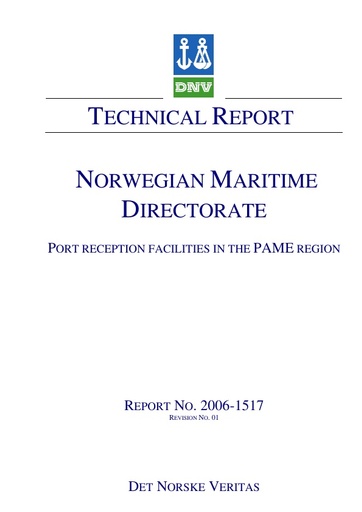 Port Reception facilities for the PAME region - Technical report