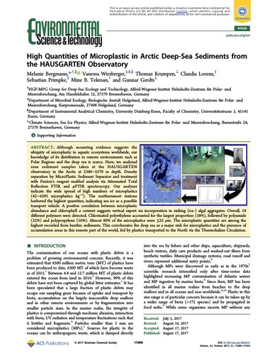 Bergmann, M., et al. (2017). "High quantities of microplastic in Arctic deep-sea sediments from the HAUSGARTEN observatory." Environmental science & technology.