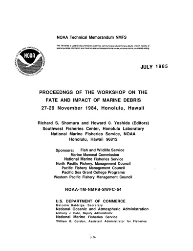 Day, R. H., et al. (1985). Ingestion of plastic pollutants by marine birds. Proceedings of the Workshop on the Fate and Impact of Marine Debris, US Dep. Commer. NOAA Tech Memo NMFS Honolulu, Hawaii.