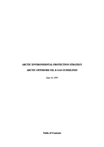 Arctic Offshore Oil and Gas Guidelines 1997