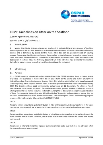 OSPAR (2017b). CEMP Guidelines on Litter on the Seafloor (OSPAR Agreement 2017-06): OSPAR Commission.