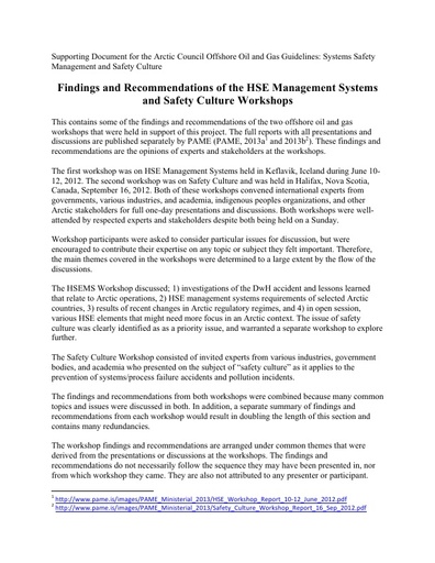 Background document - System Safety Management and Culture: Findings and Recommendations of the HSE Management Systems and Safety Culture Workshops