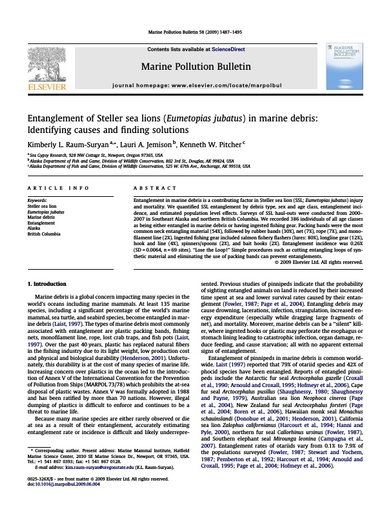 Raum Suryan et al. (2009). Entanglement of Steller sea lions (Eumetopias jubatus) in marine debris: Identifying causes and finding solutions