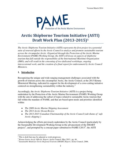 Arctic Marine Tourism Project - draft work plan